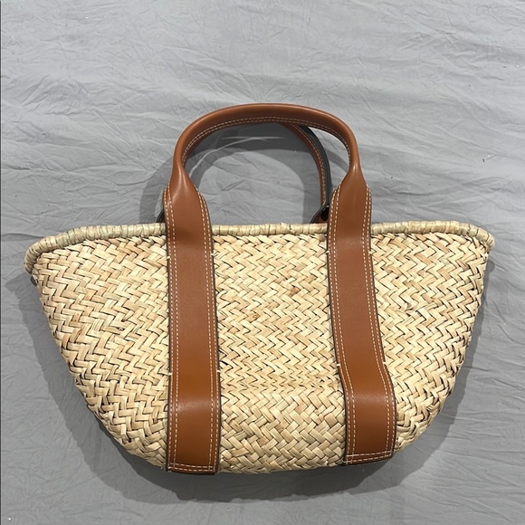 Mango Brown Leather-Trimmed Woven Tote Bag - Picture 1 of 3